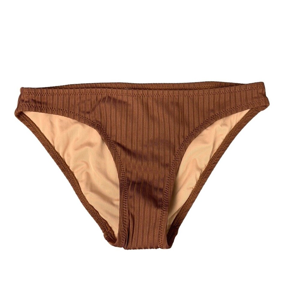 New! J. Crew Wide Rib Bikini Bottom Size XXS Hipster Full Coverage Brown BM453